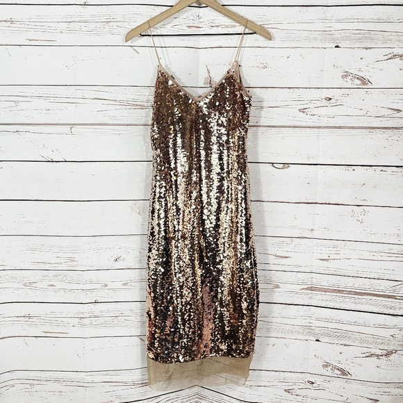 Sachin & Babi | Dolly Gold Sequin Organza Slip Dress NWT - Picture 6 of 7